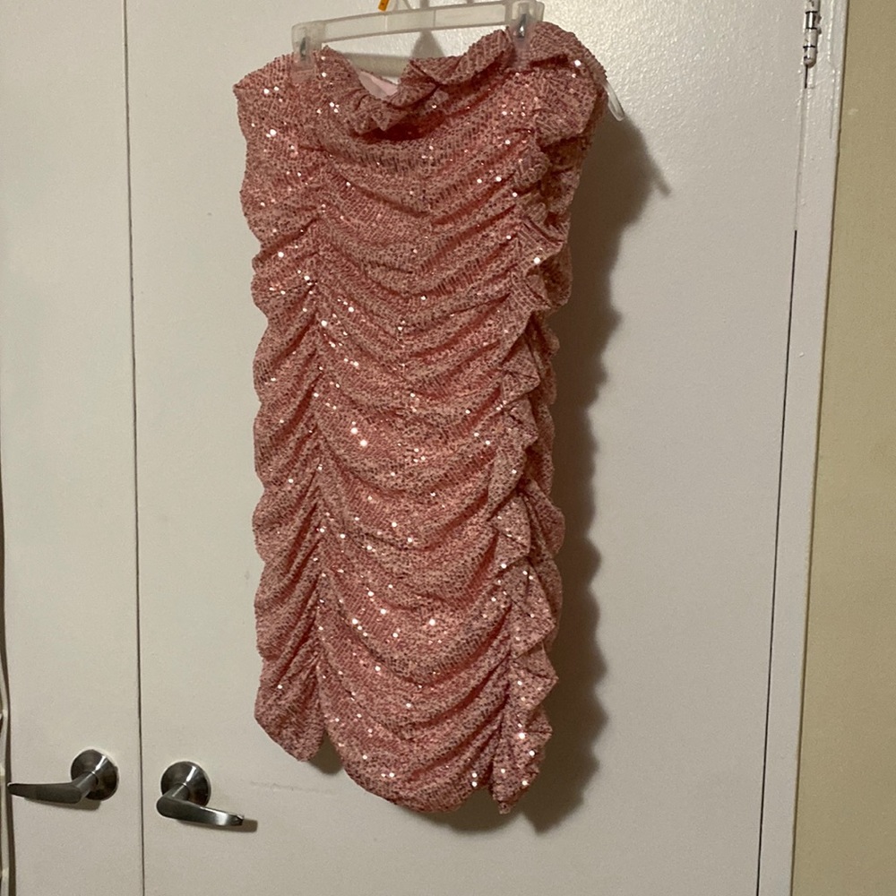 Size 3X pink strapless sequin dress rouched